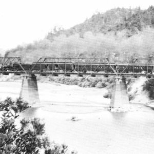 A Steam Locomotive Crossing the Bohemian Grove Bridge in Monte Rio CA