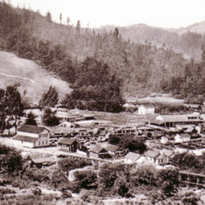 Saw Mill and Lumber Yard in the Russian River Valley with Mountains and Trees in the Background