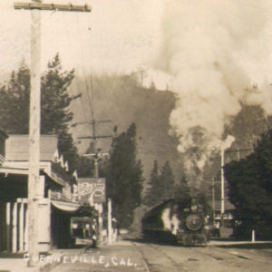 Train Steaming Down Main Street in Guerneville